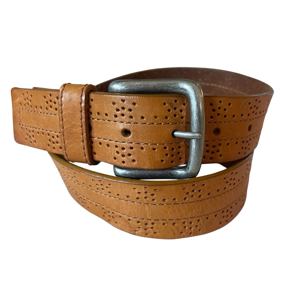 Olga Santini Brown Tan Perforated Leather Belt XL Boho Coastal Cowgirl Western